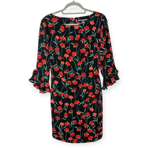 Karl Lagerfeld Women's Poppy Carnation Red Black Shift Dress size 8 - Picture 1 of 9